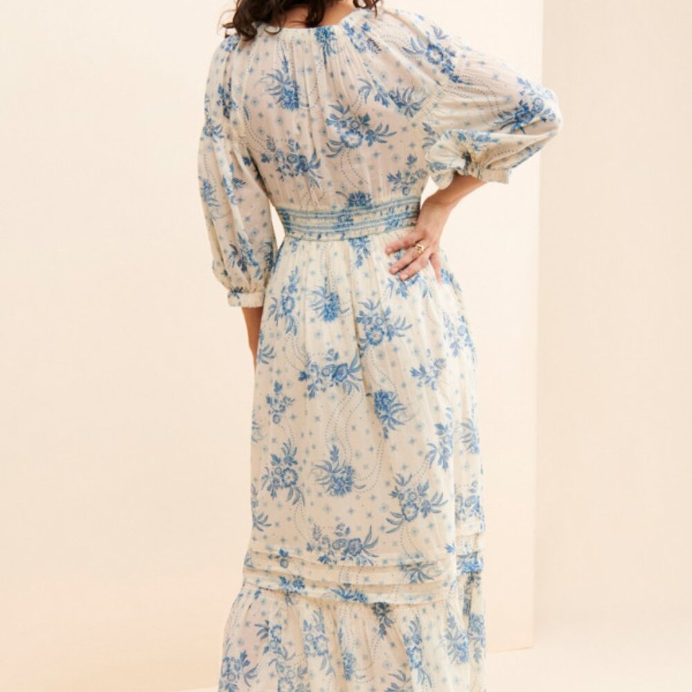 Free People Golden Hour Maxi Dress - Blue/Ivory Sz Large - Picture 4 of 11